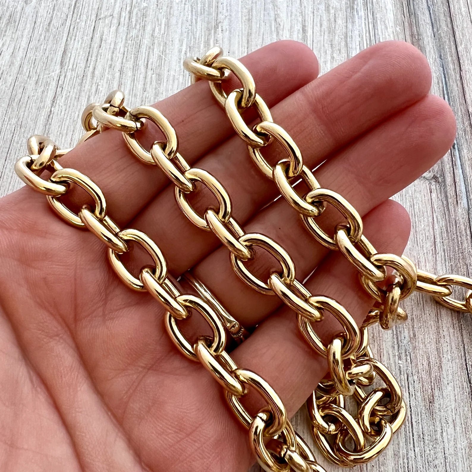 Large Chunky Oval Gold Chain, Thick Link Chain by the Foot