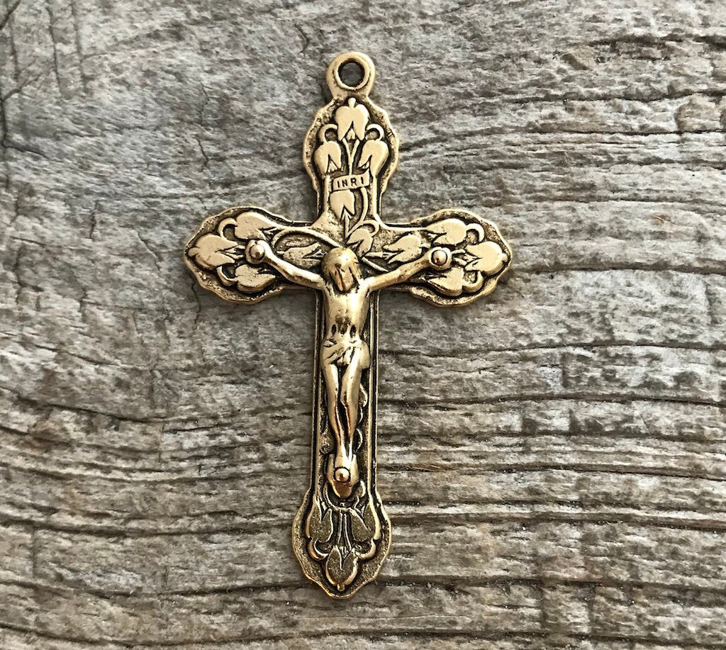 French Rosary Parts, Crucifix and Centerpiece - Authentic Antique or  Vintage Rosary Supplies in Sterling Silver and Bronze