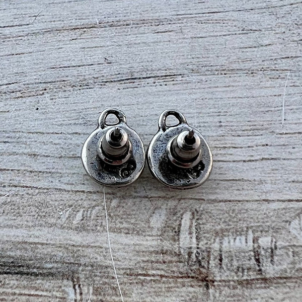 Load image into Gallery viewer, Pair Rhinestone Crystal Studs, Antiqued Silver Earring Post, Jewelry Making Artisan Findings, PW-6289
