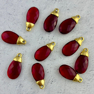 Red Garnet Pear Faceted Briolette Drop Pendant with Antique Gold Bead Cap, Gemstone, Jewelry Making Artisan Findings, GL-S045