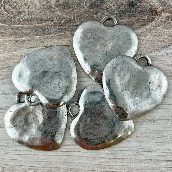 Load image into Gallery viewer, Large Silver Heart Pendant, Vintage Smooth Wavy Heart Charm, Jewelry Making Supplies, Components, PW-6317
