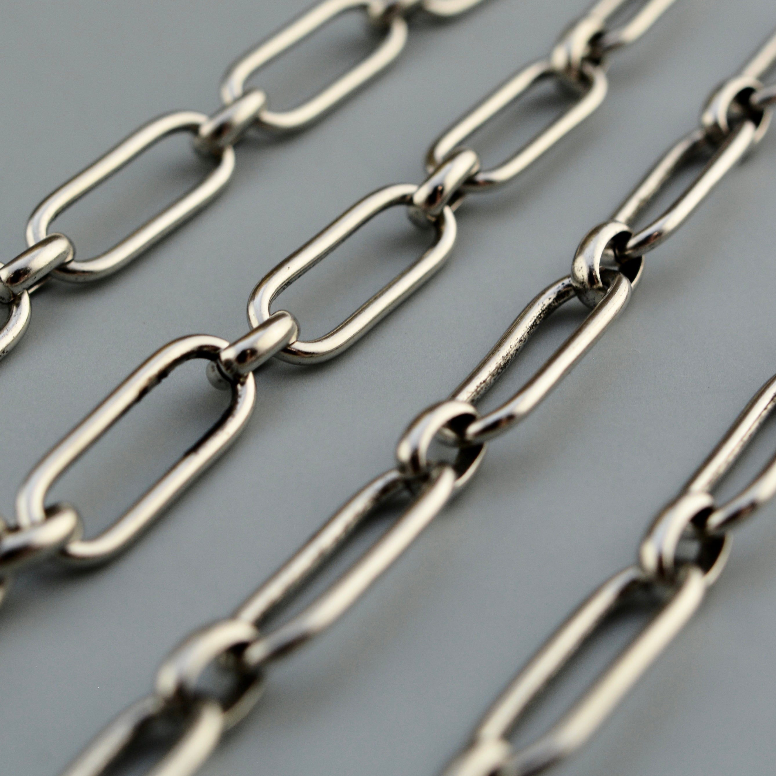 Silver Clip Chain, Alternating Long and Short Links, Chain by the