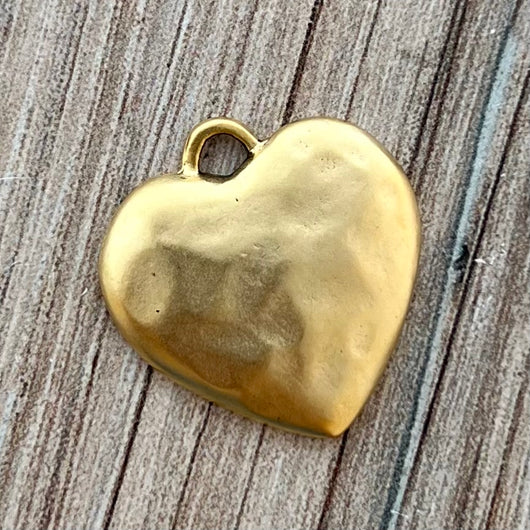 Gold Heart Pendant, Vintage Smooth Charm, Jewelry Making, GL-6267