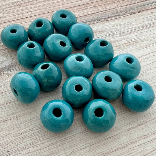 4 Large Blue Teal Ceramic Beads, Glazed Large Bead, Jewelry Finding Making Supplies, BD-0040