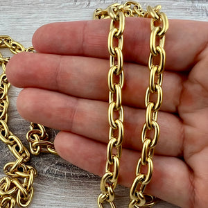 17 Inch Pre-Cut Chunky Paperclip Gold Chain, Ready Made Necklace Chain, Jewelry Making Supplies, GL-2071