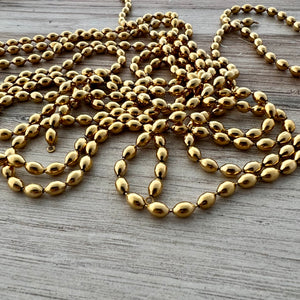 Gold Oval Ball Chain, Rice Chain, Bead Chain, Jewelry Making Supplies, GL-2063