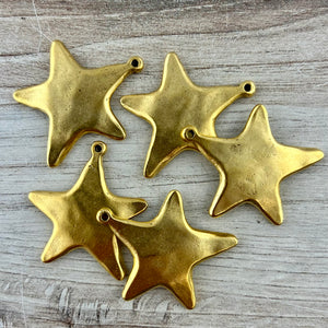 Medium, Smooth Star Pendant, Gold Artisan Charm for Jewelry Design, GL-6312