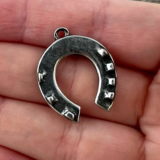 Horseshoe Pendant, Antiqued Silver Equestrian Jewelry Charm, Carson's Cove, Artisan Jewelry Supplies, PW-6307