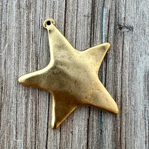 Large Smooth Star Pendant, Gold Artisan Charm for Jewelry Design, GL-6270