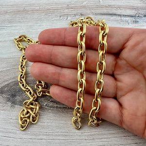 17 Inch Pre-Cut Chunky Paperclip Gold Chain, Ready Made Necklace Chain, Jewelry Making Supplies, GL-2071