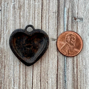 Brown Heart Pendant, Vintage Smooth Puffy Heart Charm, Jewelry Making, BR-6267