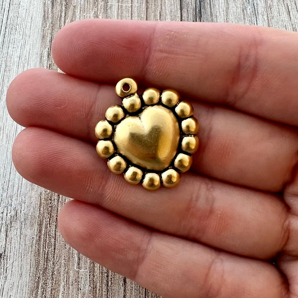 Load image into Gallery viewer, Bumpy Dotted Puffy Heart Charm, Gold Charm, Jewelry Making Pendant, GL-6269
