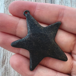 Large Smooth Star Pendant, Rustic Brown Artisan Charm for Jewelry Design, BR-6270