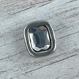 Bead, Crystal Clear Emerald Cut Rhinestone Bead, Small Rectangle Antiqued Pewter, Jewelry Making Artisan Findings, PW-S042
