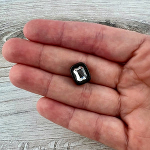 Bead, Crystal Clear Emerald Cut Rhinestone Bead, Small Rectangle Antiqued Rustic Brown, Jewelry Making Artisan Findings, BR-S042