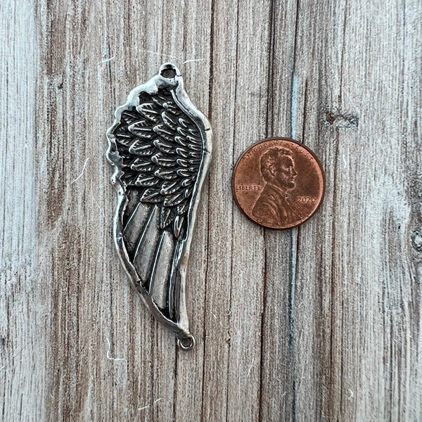 Load image into Gallery viewer, Soldered Silver Angel Wing Connector, Antiqued Pewter Pendant, Jewelry Making, PW-6271
