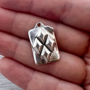 Diamond Pattern Charm, Geometrical Pendant, Antiqued Silver Abstract Pendant, Artisan Jewelry Components Supplies, SL-6291