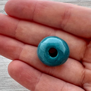 4 Large Blue Teal Ceramic Beads, Glazed Large Bead, Jewelry Finding Making Supplies, BD-0040