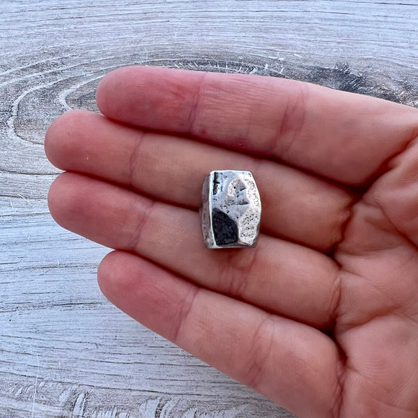 Load image into Gallery viewer, Chunky, Smooth Rectangle Artisan Tube Spacer Bead, Antiqued Silver Finding, Jewelry Components Supplies, PW-6281
