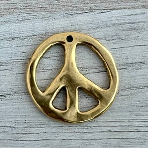 Peace Sign Pendant, Smooth Gold Symbol Charm, Artisan Jewelry Findings, GL-6305