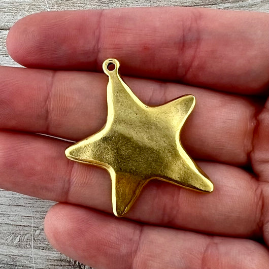 Medium, Smooth Star Pendant, Gold Artisan Charm for Jewelry Design, GL-6312