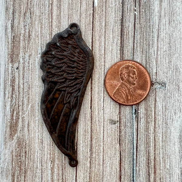 Load image into Gallery viewer, Soldered Angel Wing Connector, Rustic Brown Pendant, Jewelry Making, BR-6271
