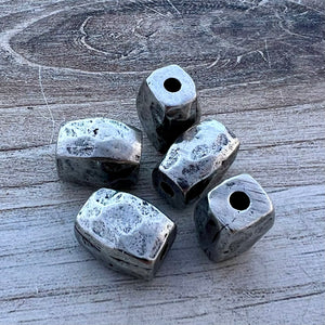 Chunky, Smooth Rectangle Artisan Tube Spacer Bead, Antiqued Silver Finding, Jewelry Components Supplies, PW-6281