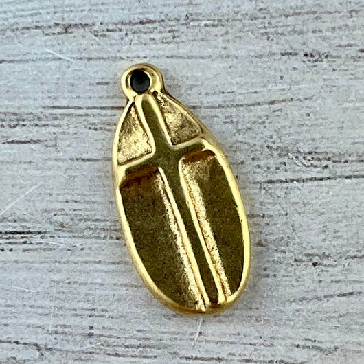 Oval Cross Charm, Gold Pendant, Artisan Jewelry Findings, GL-6309