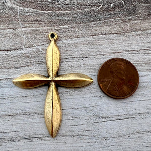 Large Cross Pendant, Gold Petal Religious Charm for Jewelry Making, Supplies, GL-6279