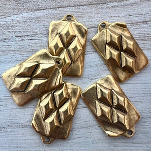 Diamond Pattern Charm, Geometrical Pendant, Antiqued Gold Abstract Pendant, Artisan Jewelry Components Supplies, GL-6291
