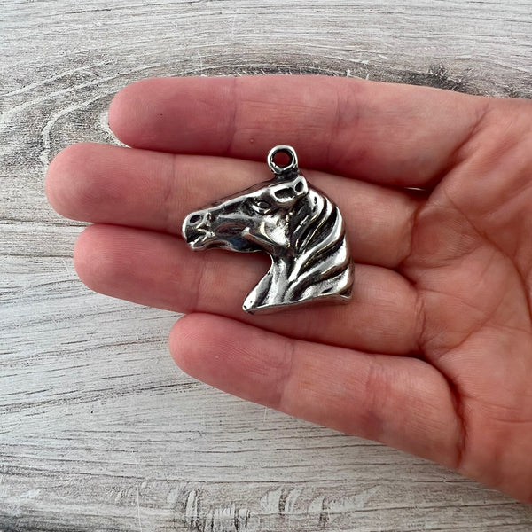 Load image into Gallery viewer, Horse Charm Pendant, Antiqued Silver Equestrian, Carsons Cove Artisan Jewelry Supplies, PW-6304
