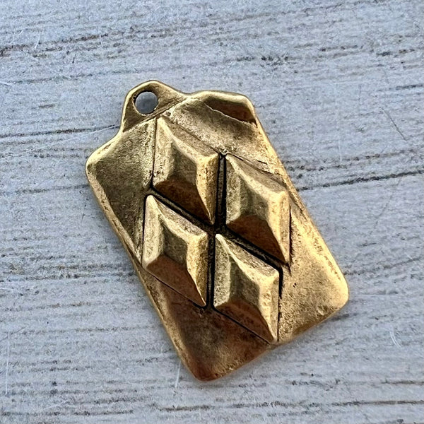Load image into Gallery viewer, Diamond Pattern Charm, Geometrical Pendant, Antiqued Gold Abstract Pendant, Artisan Jewelry Components Supplies, GL-6291
