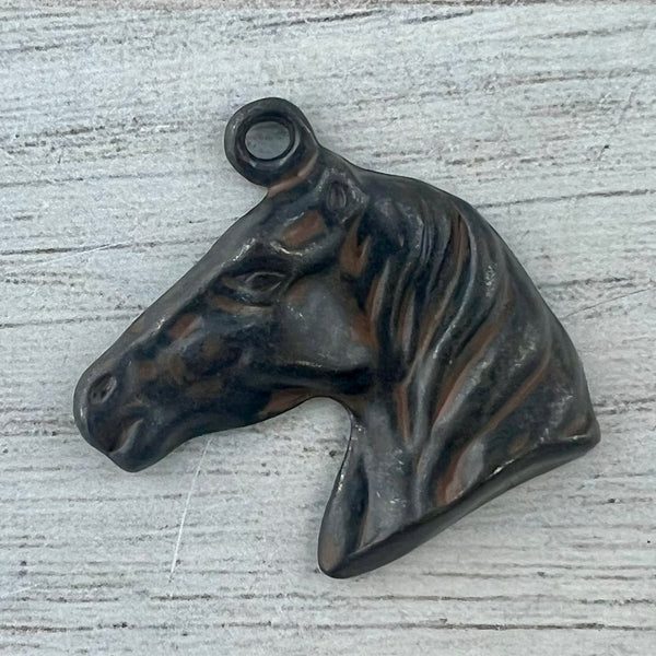 Load image into Gallery viewer, Horse Charm Pendant, Rustic Brown Equestrian, Carson&#39;s Cove Artisan Jewelry Supplies, BR-6304
