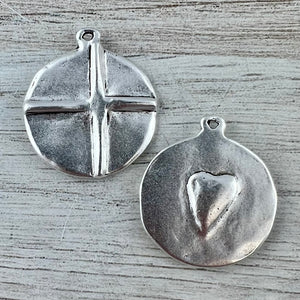 Circle Cross Heart Charm, Silver Pendant, Jewelry Findings, SL-6294