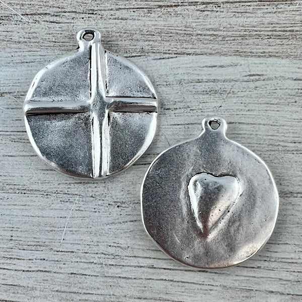 Load image into Gallery viewer, Circle Cross Heart Charm, Silver Pendant, Jewelry Findings, SL-6294
