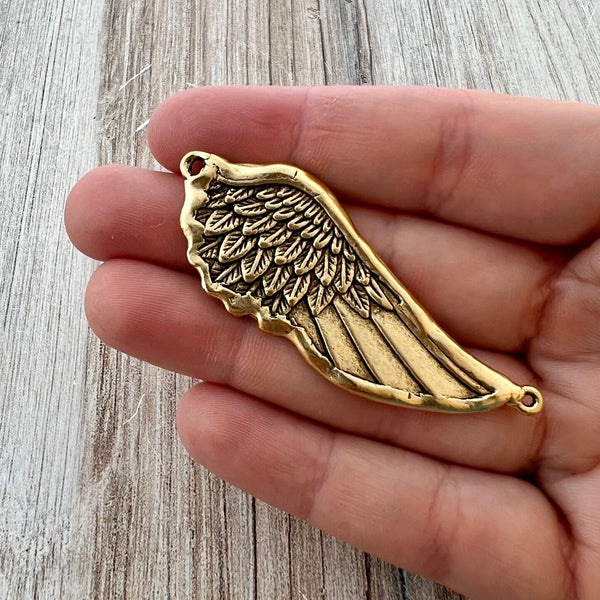Load image into Gallery viewer, Soldered Angel Wing Connector, Antiqued Gold Pewter Pendant, Jewelry Making, GL-6271
