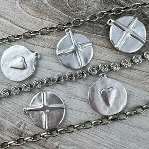 Circle Cross Heart Charm, Silver Pendant, Jewelry Findings, SL-6294