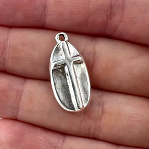 Oval Cross Charm, Silver Pendant, Jewelry Findings, SL-6309