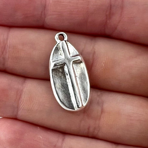 Load image into Gallery viewer, Oval Cross Charm, Silver Pendant, Jewelry Findings, SL-6309
