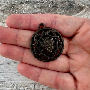Coat of Arms Medallion Pendant, Old World Antiqued Rustic Brown Charm, Jewelry Findings, BR-6299