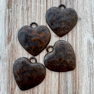 Brown Heart Pendant, Vintage Smooth Heart Charm, Jewelry Making, BR-6267