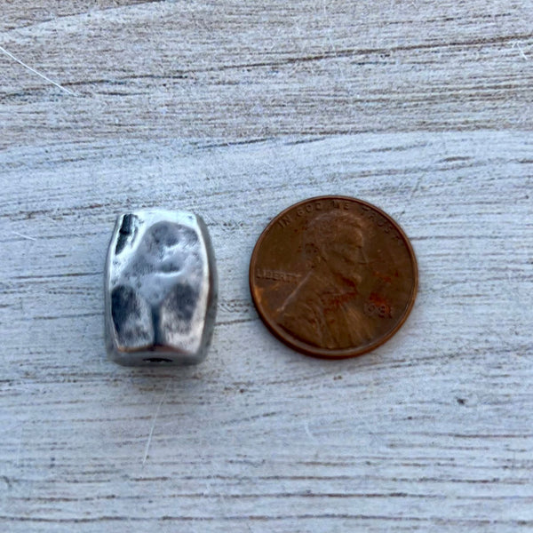 Load image into Gallery viewer, Chunky, Smooth Rectangle Artisan Tube Spacer Bead, Antiqued Silver Finding, Jewelry Components Supplies, PW-6281
