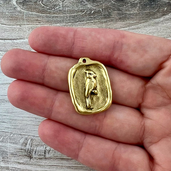 Load image into Gallery viewer, Cardinal Pendant, Antiqued Gold, Gold Cardinal Charm, Jewelry Findings, GL-6296
