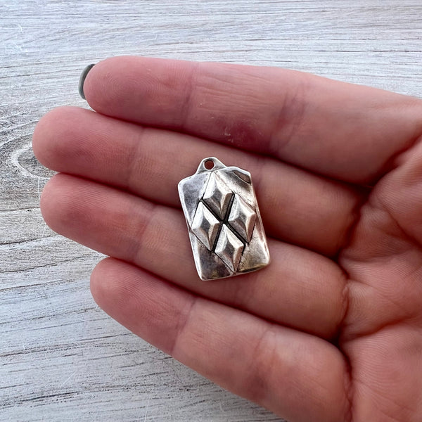 Load image into Gallery viewer, Diamond Pattern Charm, Geometrical Pendant, Antiqued Silver Abstract Pendant, Artisan Jewelry Components Supplies, SL-6291
