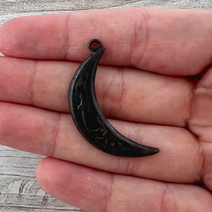 Textured Crescent Moon Pendant, Rustic Brown Celestial Charm, Jewelry Findings, BR-6306