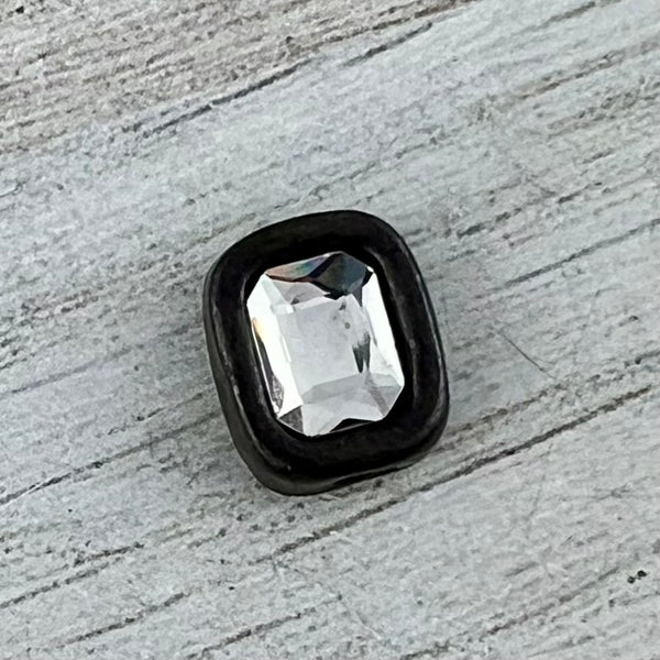 Load image into Gallery viewer, Bead, Crystal Clear Emerald Cut Rhinestone Bead, Small Rectangle Antiqued Rustic Brown, Jewelry Making Artisan Findings, BR-S042
