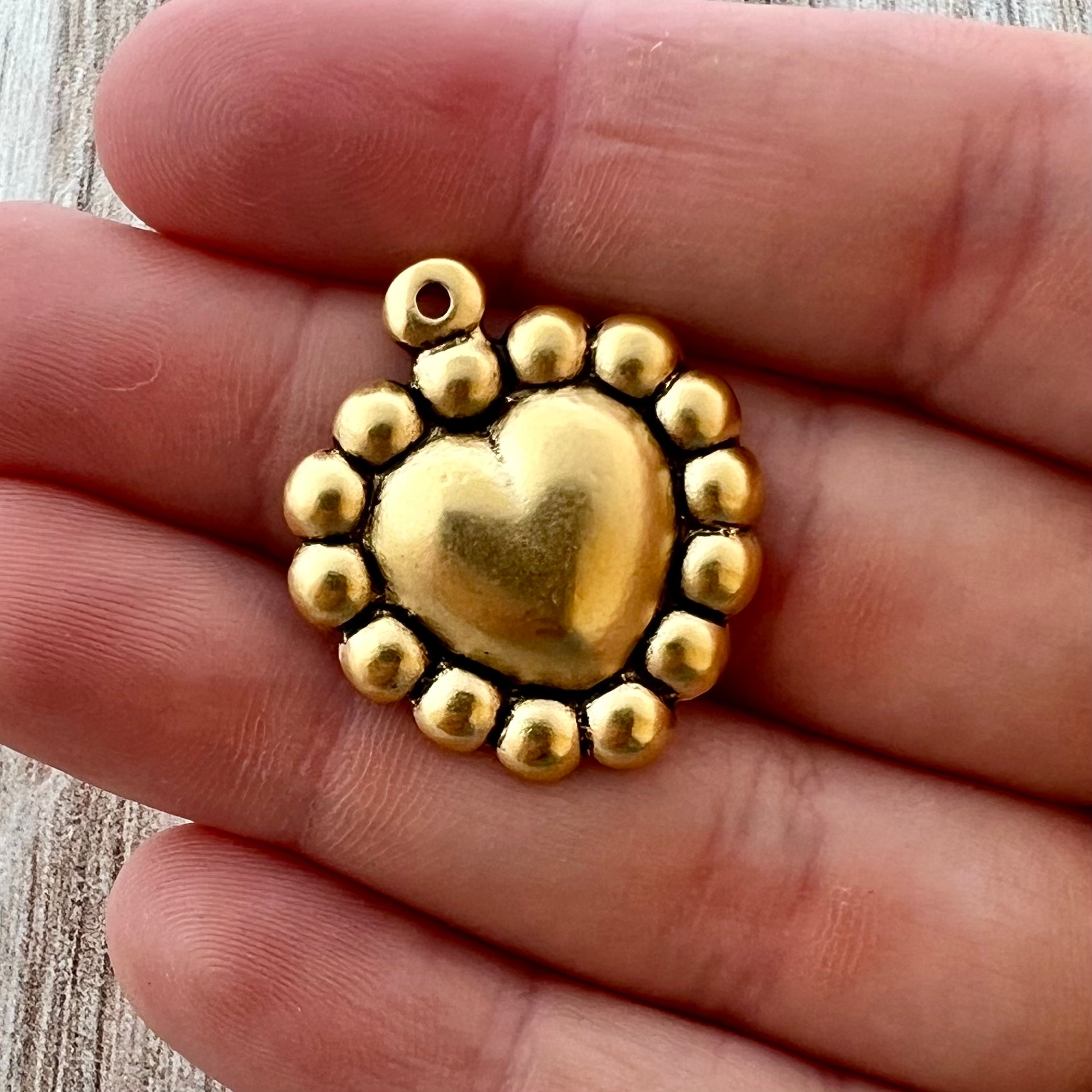 Bumpy Dotted Puffy Heart Charm, Gold Charm, Jewelry Making Pendant, GL ...