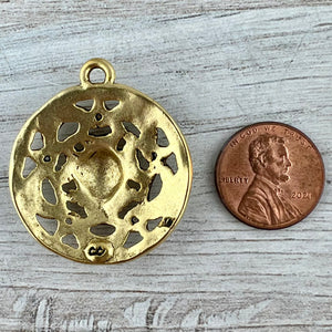 Coat of Arms Medallion Pendant, Old World Antiqued Gold Charm, Jewelry Findings, GL-6299