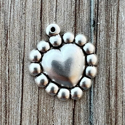 Bumpy Dotted Puffy Heart Charm, Silver Charm, Jewelry Making, Heart Pendant, SL-6269