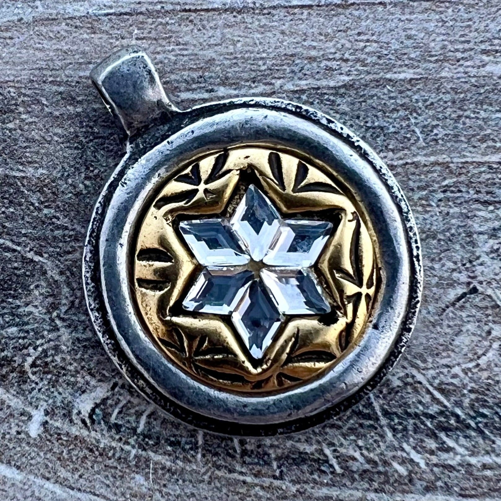 Mixed Metal Rhinestone Star Pendant, Gold and Silver Circle with ...